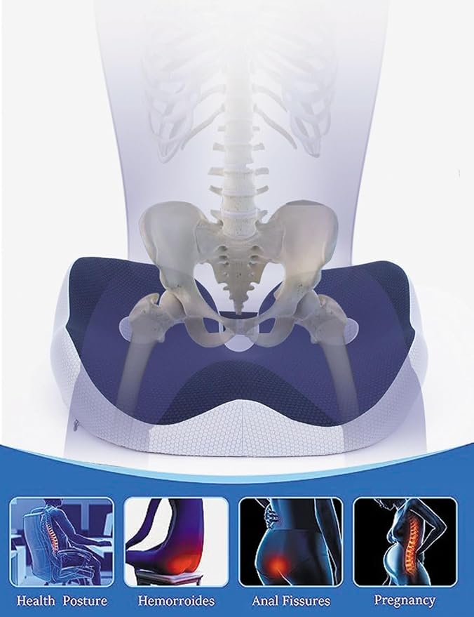 Seat Cushion, Seat Cushion for Sit Bone and Back Pain Relief, Butt, Tailbone, Hip, Hamstring, Posture Support - Memory Foam Comfort Ischial Tuberosity Pillow (Blue)