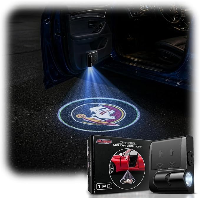 Sporticulture American Football Florida State Seminoles Car Door Lights Logo Shadow Display - Officially Licensed NCAA Car Accessories - Show Your Team Pride - Battery Powered, Universal Fit