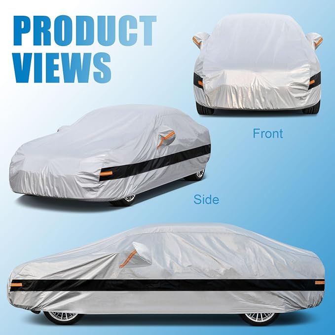 10 Layer Sedan Car Cover Waterproof All Weather for Automobiles,100% Waterproof Outdoor Car Covers Rain Snow UV Dust Protection, Custom Fit for Honda Civic, Toyota Corolla, VW Jetta,etc