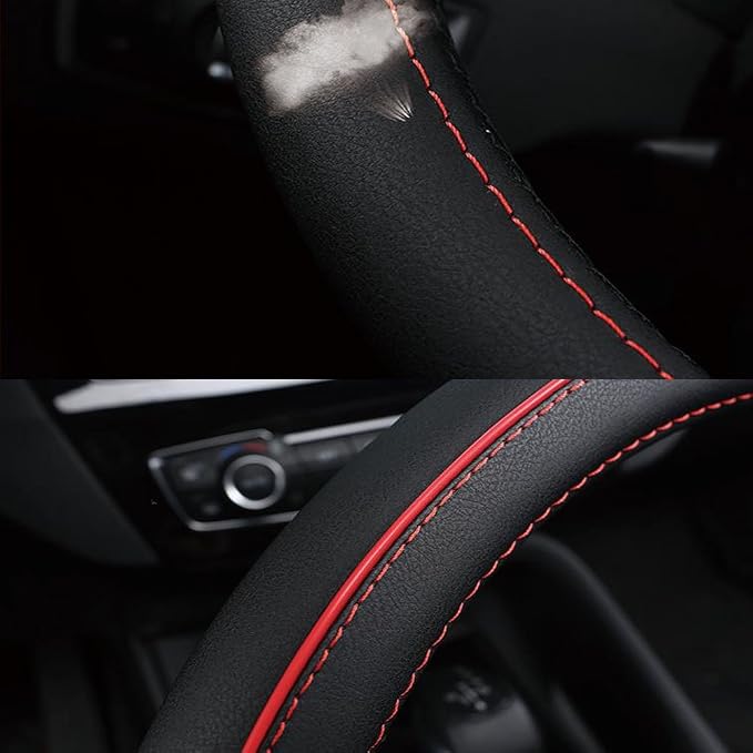 SHIAWASENA Auto Car Steering Wheel Cover, Universal 15 Inch Fit, Soft Leather, Breathable Anti Slip (Black&Yellow)