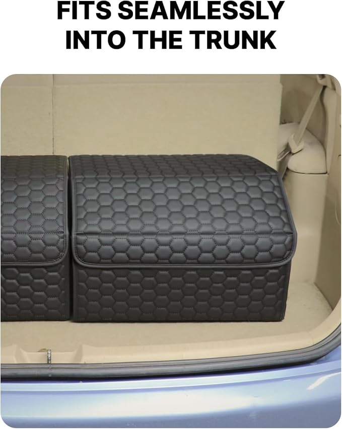 Owleys Trunk Organizer For Car - Collapsible Storage Bins - Keep Groceries, Sports Gear & Tools Secure On Road Trips - Best Gifts for Men - Heavy Duty Cargo Tote (Black 21.6)