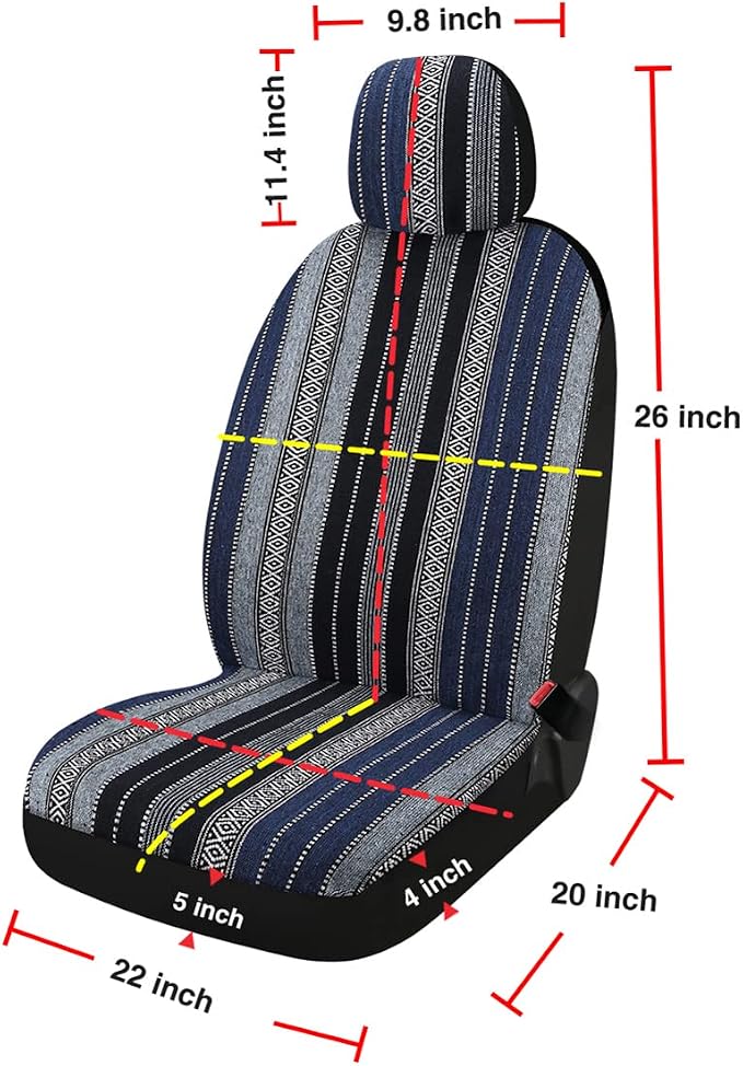 Baja Saddle Blanket Car Seat Covers 9PCS Full Set, Breathable and Washable Striped Woven Automotive Vehicle Seat Cover, Universal Seat Cover for Sedan, SUV, Truck, Airbag Compatible