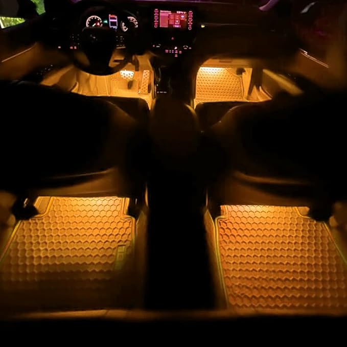 Car LED Strip Light, Car Interior Lights, 12V 24 LED Auto Under Dash Atmosphere Lights with USB Port, Auto Atmosphere Under Dash Lighting Kit for Vehicles (Orange, USB)