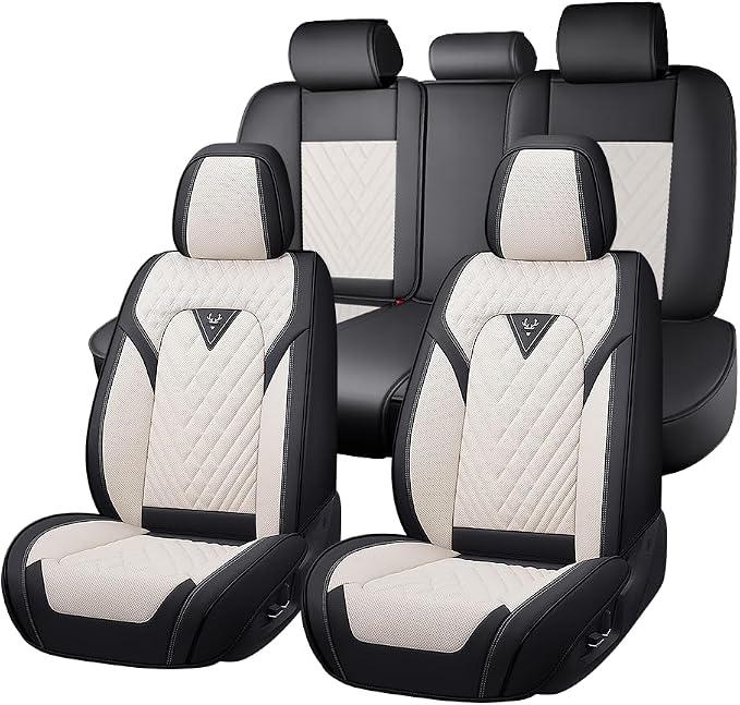 Fit for Toyota Sequoia Seat Covers 2001-2026, Nappa Leather, 360° Full Protection, Thick Padding & Memory Foam, Waterproof & Stain-Resistant Car Seat Cover (Full Set,Cream White)