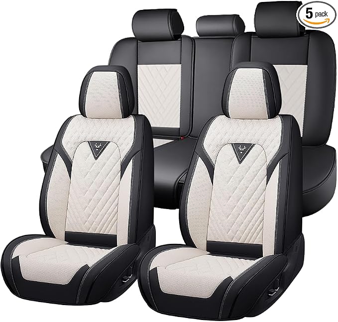 Fit for Toyota Avalon Seat Covers 2001-2026,Premium Leather, 360° Full Protection, Thick Padding & Memory Foam, Waterproof & Stain-Resistant Car Seat Cover Full Set (5 Seat,Cream White)