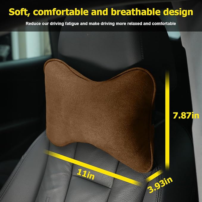 Osilly Car Headrest Pillow, Soft Comfortable Breathable Memory Foam Ergonomic Design Automotive Neck Pillow Cushion with Adjustable Strap for Neck Pain Pressure Relief, Universal Fit(Brown)
