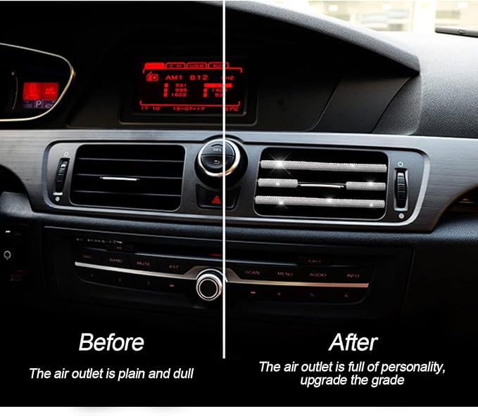 10 PCS Bling Car Air Vent Outlet Trim, Rhinestone Air Conditioner Decoration Strip for Vent Outlet, Universal Bendable Trim Interior Accessories for Most Air Vent Outlet (White)