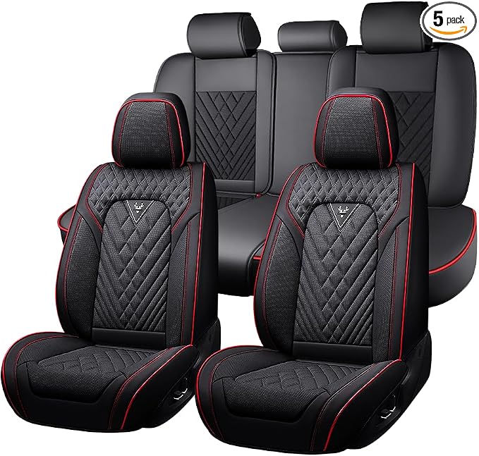 Fit for Toyota Crown Seat Covers 2023-2026,Premium Leather, 360° Full Protection, Thick Padding & Memory Foam, Waterproof & Stain-Resistant Car Seat Cover Full Set (5 Seat,Black&Red)