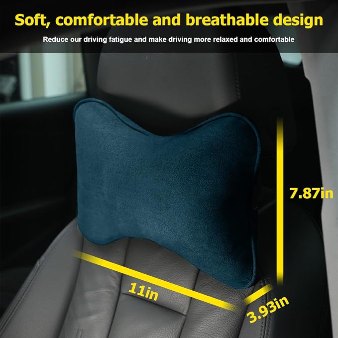 Osilly Car Headrest Pillow, Soft Comfortable Breathable Memory Foam Ergonomic Design Automotive Neck Pillow Cushion with Adjustable Strap for Neck Pain Pressure Relief, Universal Fit(Blue)