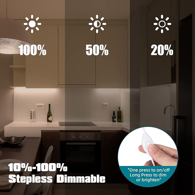 LED Under Cabinet Lighting, 2pcs x 12 Inch Dimmable, USB Plug-in Under Counter Lights with Memory Function, Natural White 4000K