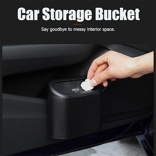 Car Trash Can with Lid, Mini Universal Vehicle Mini Leakproof Garbage Can Bin with 30pcs Trash Bags,Waterproof Car Bin for Front Back Seat Accessories for Auto Office Home(Black)