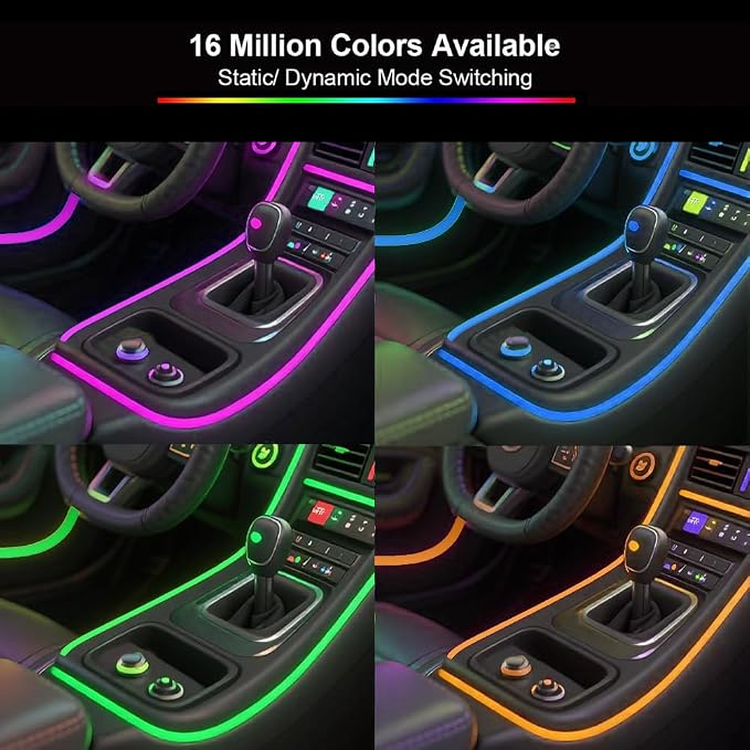 RGB 6 in 1 Interior Car LED Strip Light with Wireless APP,16 Million Interior Lights Car Dreamcolor Acrylic Ambient Lighting 600 LED Music Sync Neon Lights Kits (6 in 1 Set + App Control)