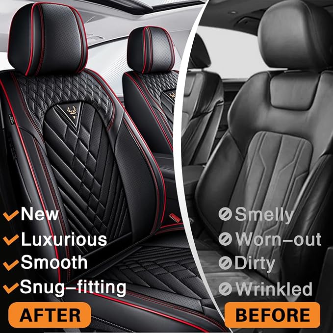Fit for Toyota Crown Seat Covers 2023-2026,Premium Leather, 360° Full Protection, Thick Padding & Memory Foam, Waterproof & Stain-Resistant Car Seat Cover Front Set (2 Seat,Black&Red)