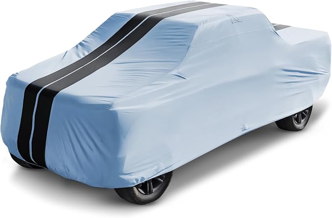 iCarCover Premium Heavy Duty Truck Car Cover - Waterproof All Weather Rain Snow UV Protection, F-150 Extended Cab, F-250, F-350 Crew Cab, Extended Cab, Size T87 (See Size Chart), Stripe - Gray/Black