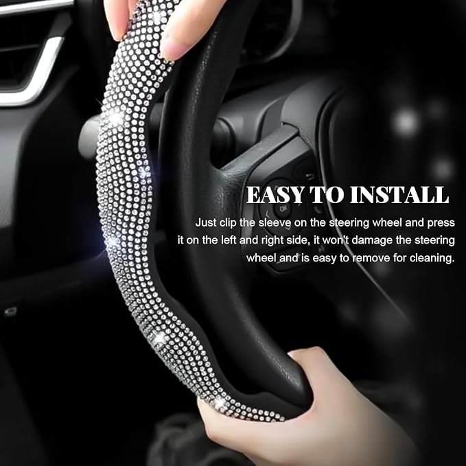 2 PCS Steering Wheel Cover, Segmented Car Wheel Covers with Crystal Rhinestones, Non-Slip Protector Bling Sparkly Decoration for Most Steering Wheels, Car Accessories (Green)