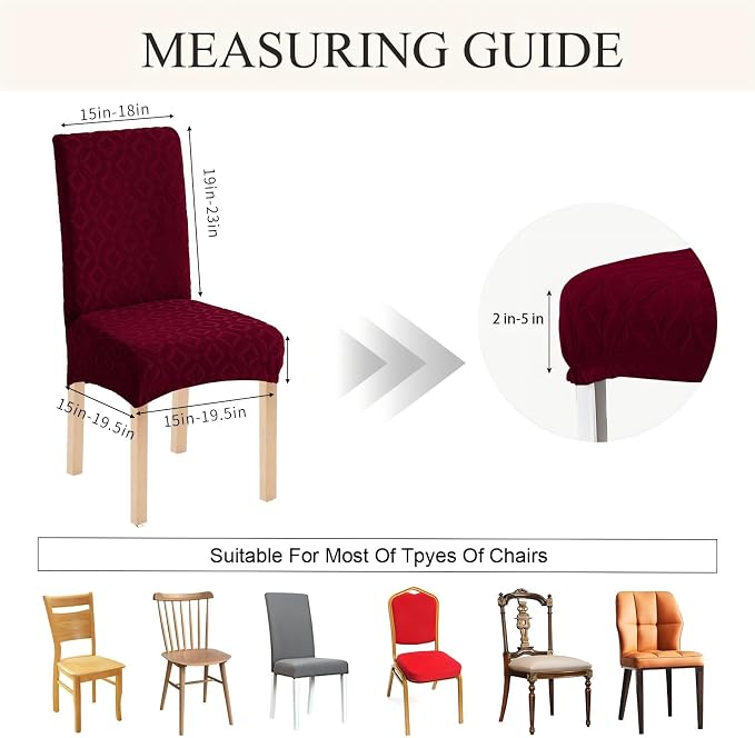 Genina Waterproof Chair Covers for Dining Room Set of 4, Removable Washable Chair Slipcover Protectors, Wine Red