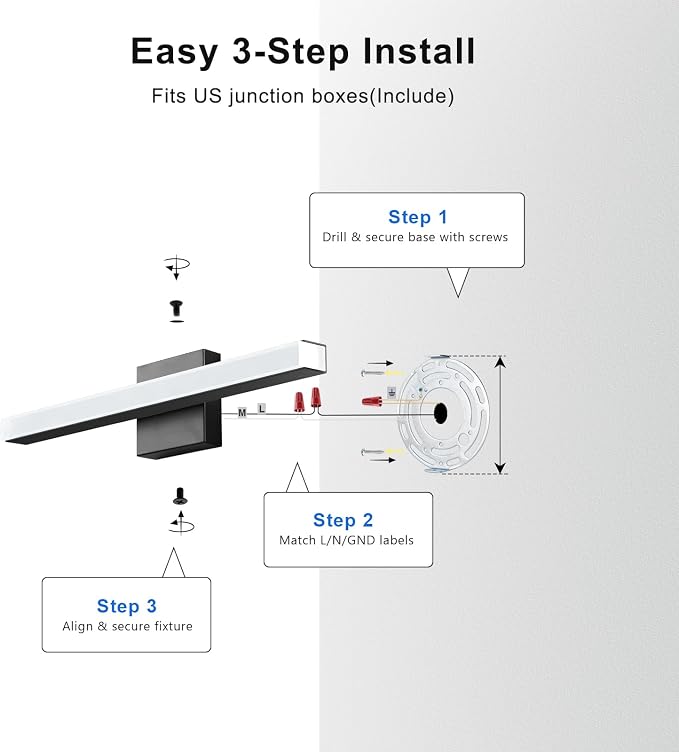 IZORRO Modern Bathroom Vanity Light 32 inch, Rotatable, 24W Dimmable Led Bathroom Light Fixture Over Mirror, Black Vanity Light Bar (Cool White 6000K)