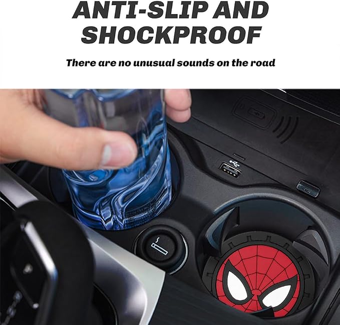 2Pcs Car Cup Holder Coasters for Spider Man Marvel Fans, Silicone Non-Slip Drink Mats, Cup Mats for Car Interior Accessories, Universal Anti-Spill Coaster Insert