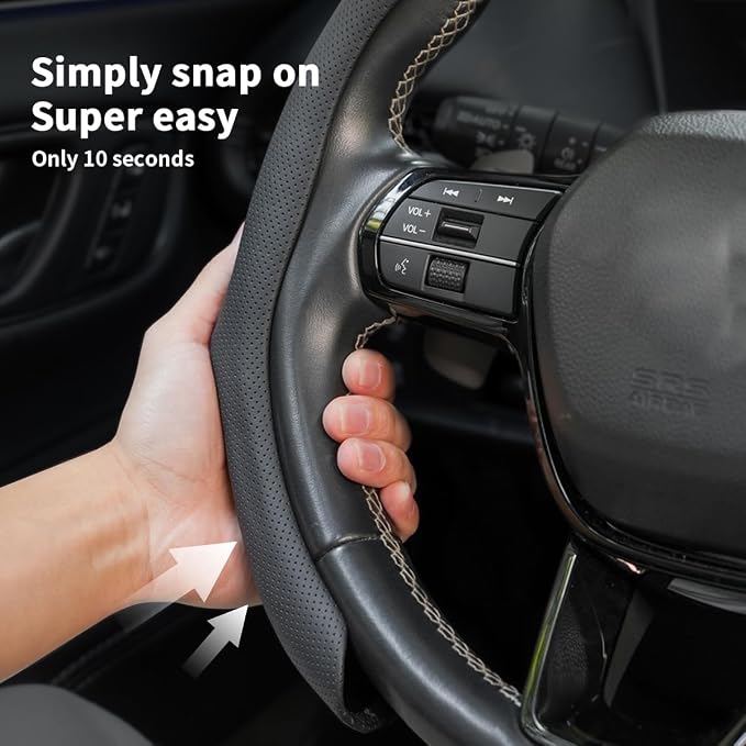 Car Steering Wheel Cover Napa Leather Non Slip Vehicle Steering Wheel Cover Protector, Quick Install Comfy Automotive Interior Decor, Universal fit 14½ to 15 inches Car Pickup SUV