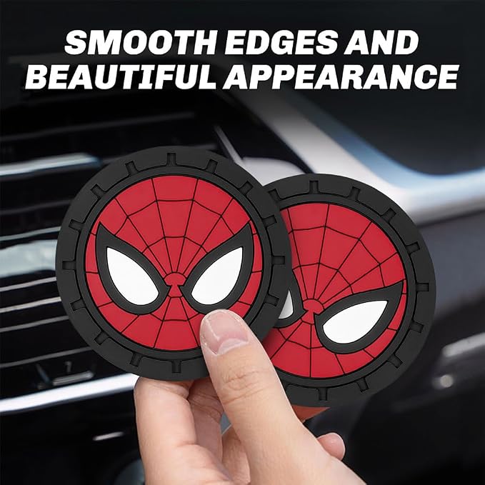 2Pcs Car Cup Holder Coasters for Spider Man Marvel Fans, Silicone Non-Slip Drink Mats, Cup Mats for Car Interior Accessories, Universal Anti-Spill Coaster Insert