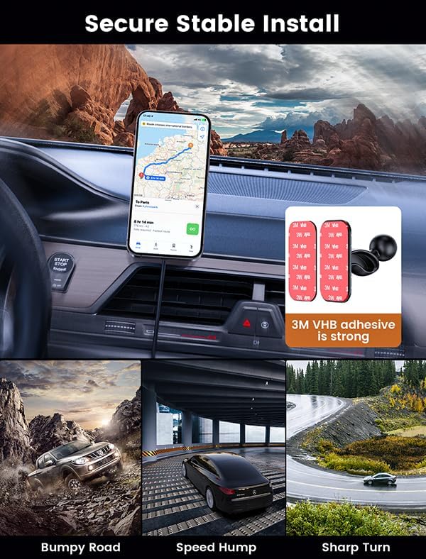 MOKPR for Magnetic Car Mount Charger-15W Wireless Car Charger-Magnetic Car Phone Holder for Dash Air Vent-LED RGB HandsFree Car Mount Fast Car Charger for iPhone 16 15/14/13/12 Pink