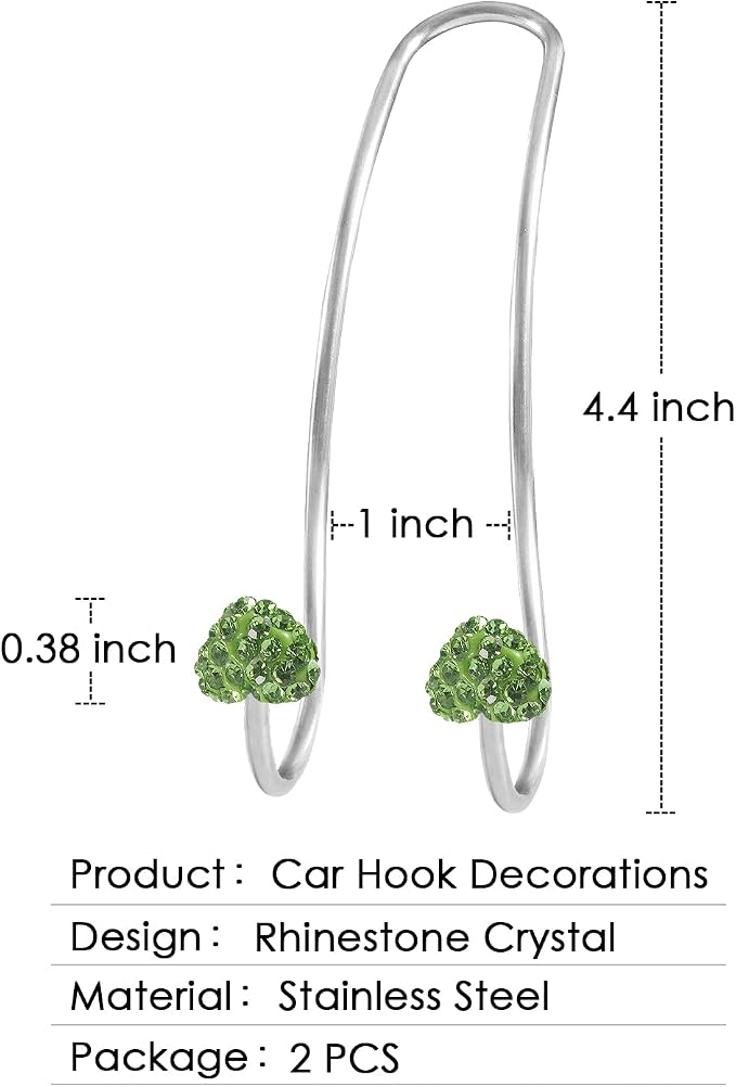 Guoord 【2026 Upgraded】 Auto Hooks Decorations, 2 Pcs Bling Heart-Shaped Purse Hook Hangers, Auto Hooks Car Hangers and Durable Backseat Holder, Storage Universal for SUV Truck Vehicle(Green)