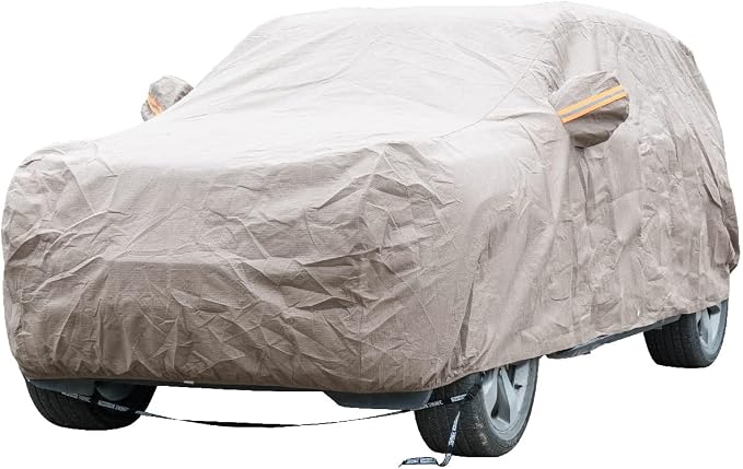 Tecoom Thick Shell Super Breathable Waterproof Windproof Snow Sun Rain UV Protective Outdoor All Weather SUV Car Cover Fit 206-215 Inches Full-Size SUV