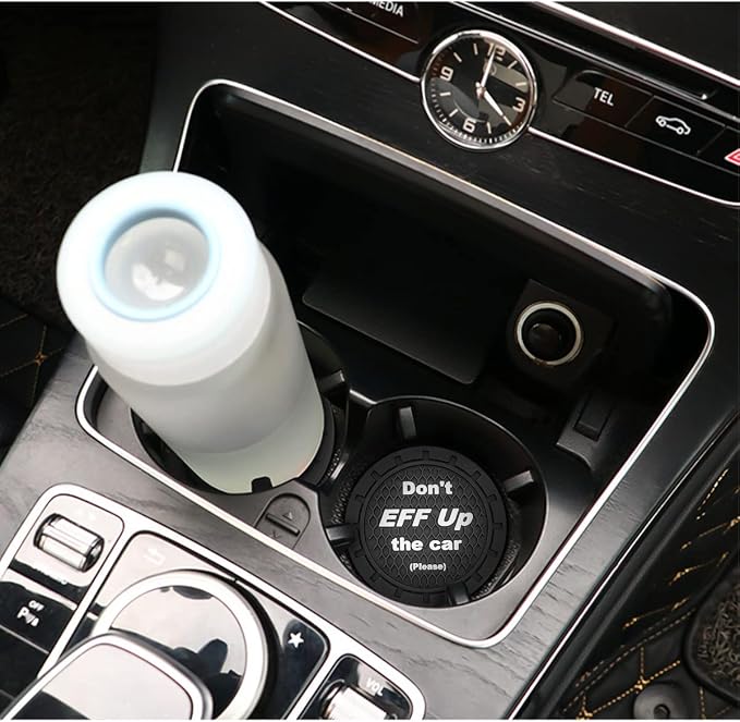 8sanlione 2 Pack Car Cup Holder Coasters, 2.75 Inch Non-Slip PVC Insert Cup Coaster, Anti-Scratch Auto Cup Mats for Women Men, Vehicle Interior Accessories Universal for Car, SUV, Truck (A Black/2PCS)