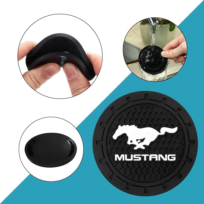 Black Silicone Car Coasters for Ford Mustang Series Non-Slip Car Cup Holder Coasters,Car Interior Accessory for Car Cup Holder 2Pcs 2.75 Inch