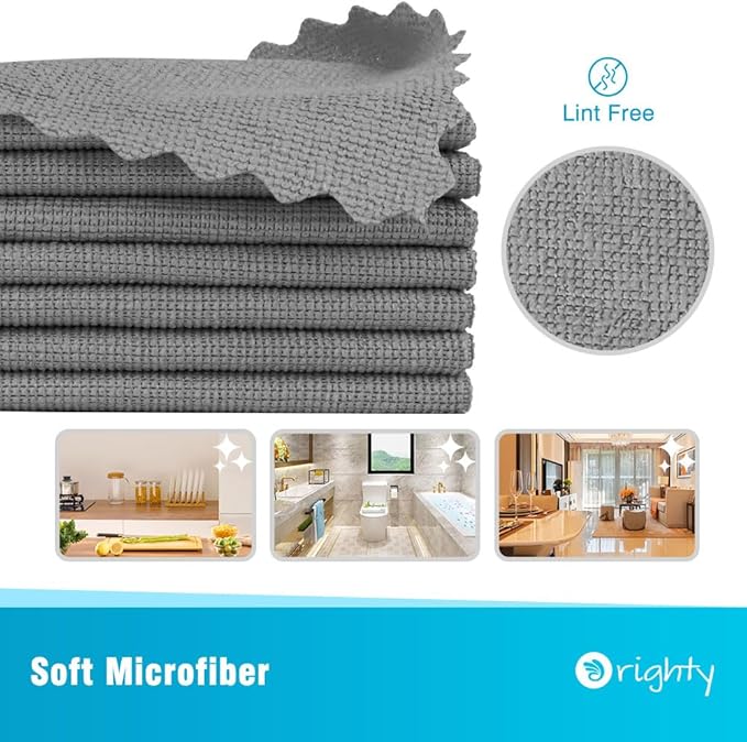 Orighty Microfiber Cleaning Cloth - 24 Pack, Grey Cleaning Rags 12x11 inch | Microfiber Towels for Cars, Highly Absorbent Household Cleaning Supplies, Reusable Lint Free Cloths for House, Kitchen