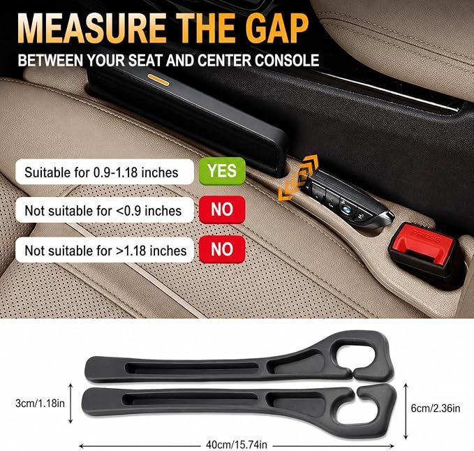 2PCS Car Seat Gap Filler and Organizer, Universal Console Catcher Fill The Gap Between Seat and Console, Anti-Drop Organizer | Suitable for Most car Models.(Black)