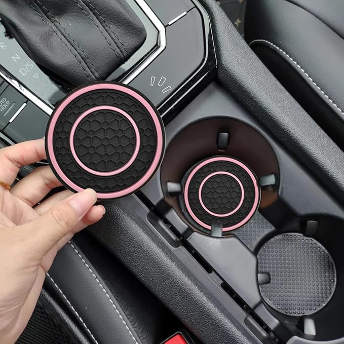 Car Cup Coaster Universal Automotive Waterproof Non-Slip Cup Holders Sift-Proof Spill Holder Car Interior Accessories 4 Pack Black & Pink