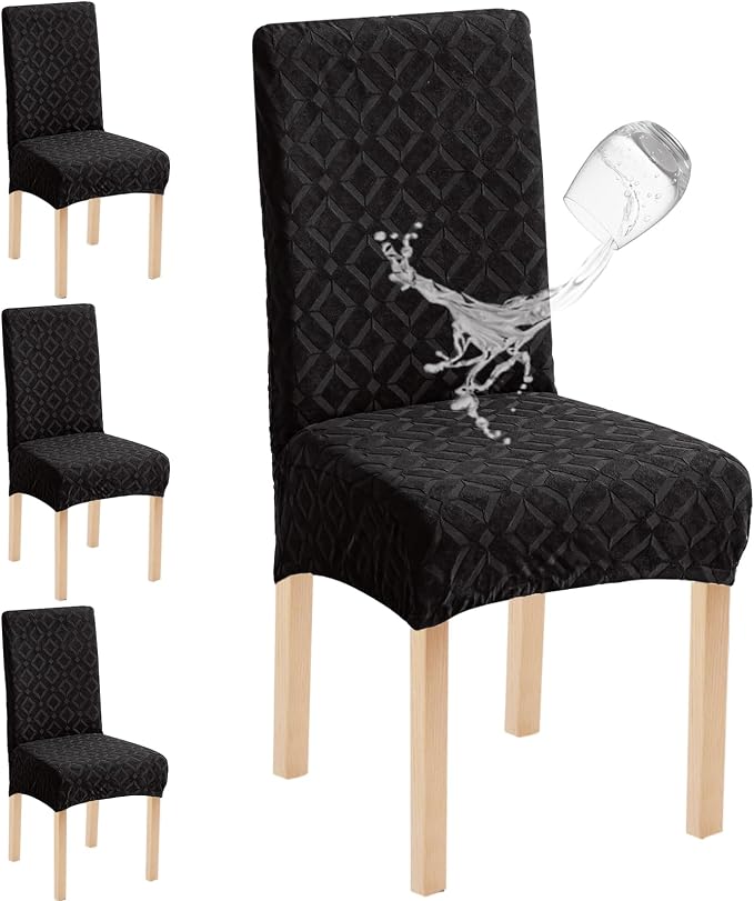 Genina Waterproof Chair Covers for Dining Room Set of 4, Removable Washable Chair Slipcover Protectors, Large Black