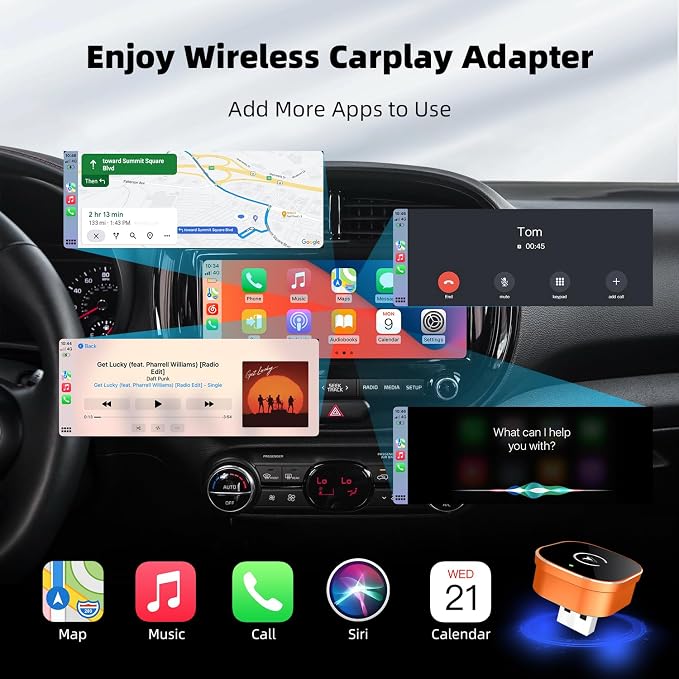 【2026 Upgarded】 Wireless CarPlay Adapter for iPhone, Mini USB Design for Cars with Wired CarPlay, Fast Connection,5.8GHz WiFi, Compatible with iOS 10+ & iPhone 6+, USB/Type C,Plug and Play(Orange)