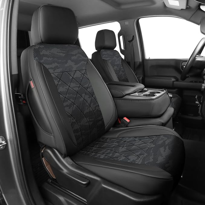EKR Silverado Seat Covers Custom Fit for (Double Cab) 2019-2026 Chevrolet Silverado 1500/1500 Limited/HD 2500/3500, Rear Row W/No Armrest,Faux Leather(Black/Gray Camo A63)