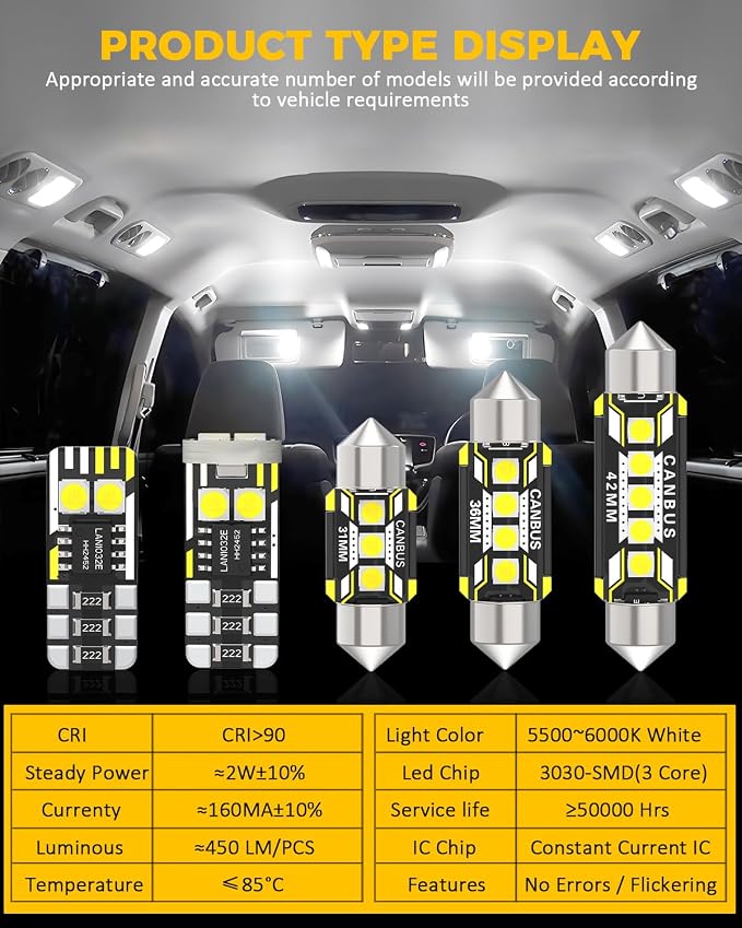 BMT xms Car Interior LED Light Replacement for Toyota Corolla 2019-2024,6000K Super Bright Interior Light Bulbs Package, 8pcs