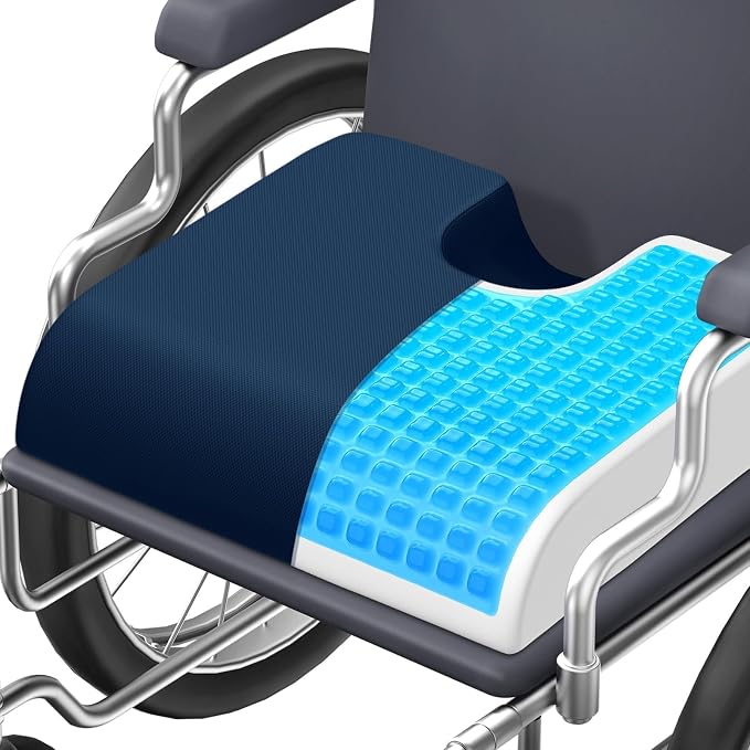 TranquilMoments Seat Cushion, Gel Wheelchair Seat Cushion,Ergonomic Chair Cushions for Office Chairs & Car, Relieve Sciatica, Back and Tailbone Pain, Removable Cover & Non - Slip Bottom, Blue