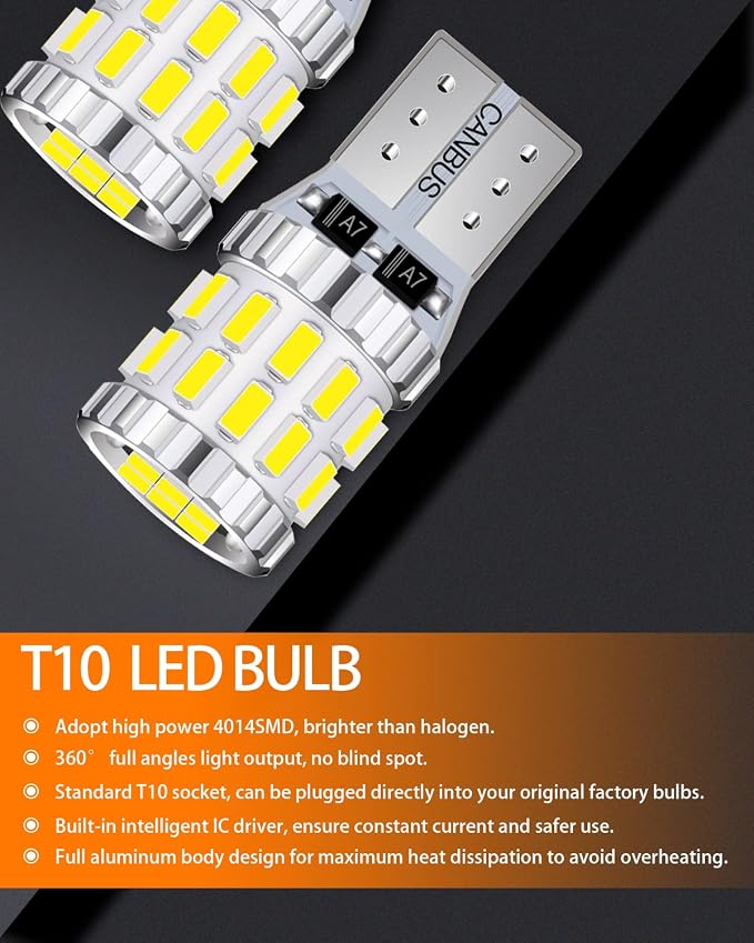 White LED Bulbs Package Kit Compatible with 2007 2008 2009 2010 2011 Toyota Camry Interior Map Dome Light + License Plate Light and Install Tool, 13 Piece
