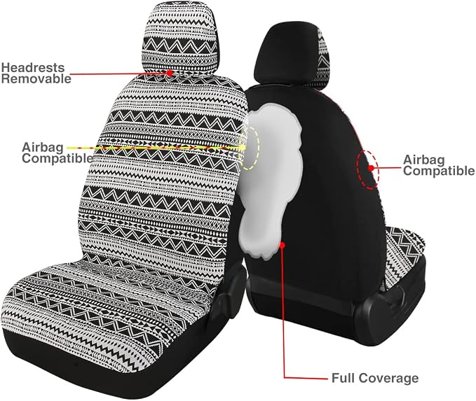 Baja Saddle Blanket Car Seat Covers 9PCS Full Set, Breathable and Washable Striped Woven Automotive Vehicle Seat Cover, Universal Boho Seat Cover for Sedan, SUV, Truck, Airbag Compatible