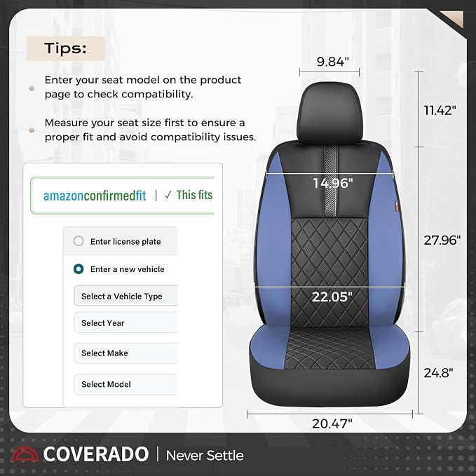 Coverado Car Seat Covers Front Pair, Automotive Leather Seat Covers for Car,Universal Fit Front Back Seat Cover, Non-Slip Waterproof Breathable Car Seat Protector