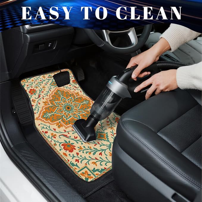 Orange Car Floor Mats Set of 4 Bohemian Floral Vine Automotive Foot Mats Rugs Carpet for Car Non-Slip Auto Car Accessories Universal Fit for Car SUV Truck Van