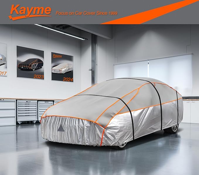 Kayme Hail Protector Car Cover,Anti Hail Thickened Multi-Layered EVA Car Cover Waterproof Sun UV Rain Snow All Weather, Outdoor Hail Protection Cover, Fit SUV Jeep-Length (Up to 181 Inch).Grey