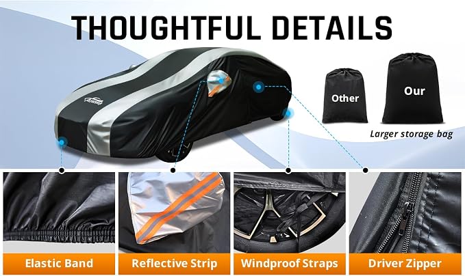Small Car Cover Waterproof All Weather Protection with Silver Stripe Design,Universal Fit Nissan Versa, Hyundai Accent, Kia Rio Sephia,Audi A3 80 90, Honda City Insight