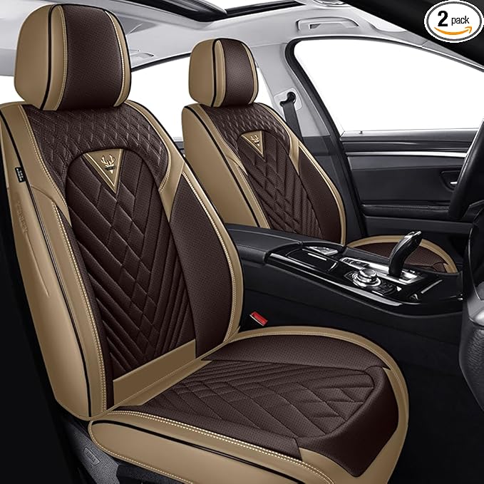 Fit for Toyota Tacoma Seat Covers 2001-2026,Napp Leather, 360° Full Protection, Thick Padding & Memory Foam, Waterproof & Stain-Resistant Car Seat Cover Front Set (2 Seat,Brown&Beige)