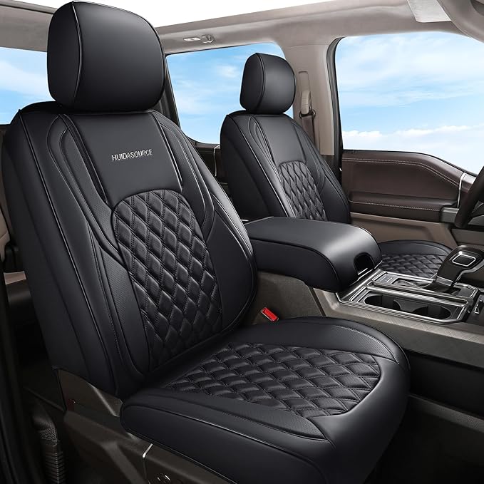 Huidasource Dodge Ram Front Seat Covers, Waterproof Leather Pickup Truck Seat Cover Fit for 2009-2018 ram 1500, 2010-2025 2500/3500 Crew/Mega Cab, 2019-2025 ram 1500 Classic Only(Flat Front/Black)