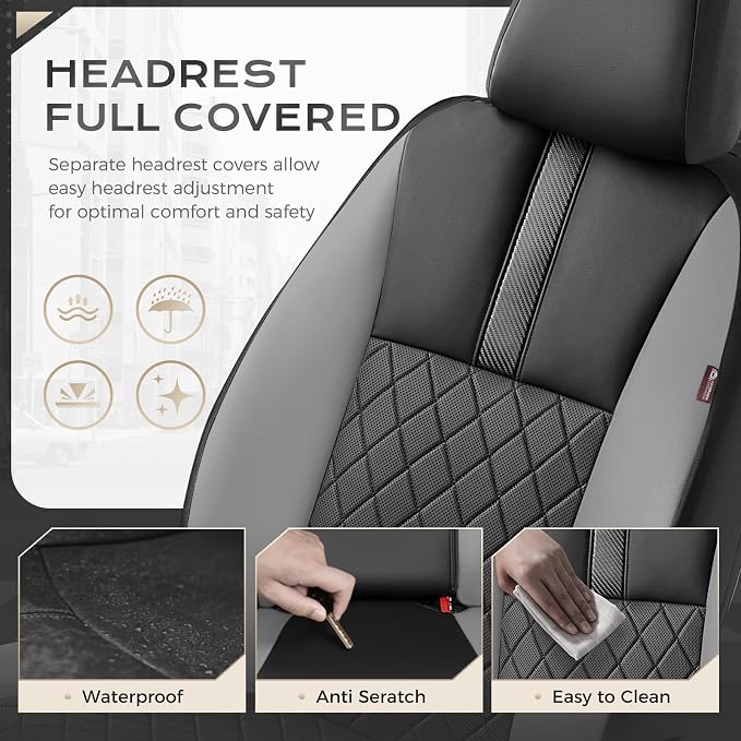 Coverado Car Seat Covers Full Set, Automotive Leather Seat Covers for Car,Universal Fit Front Back Seat Cover, Non-Slip Waterproof Breathable Car Seat Protector