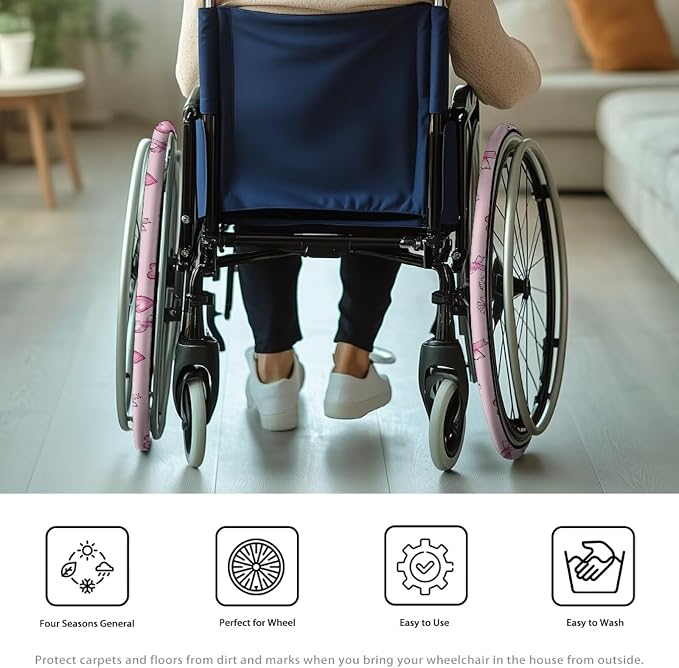 Breast Cancer Wheelchair Wheel Covers 24 Inch 2 Pairs Neoprene | Daisy Pink Ribbon, Easy to Wash Wheelchair Tyre Covers, Ideal Gift for Wheelchair Users