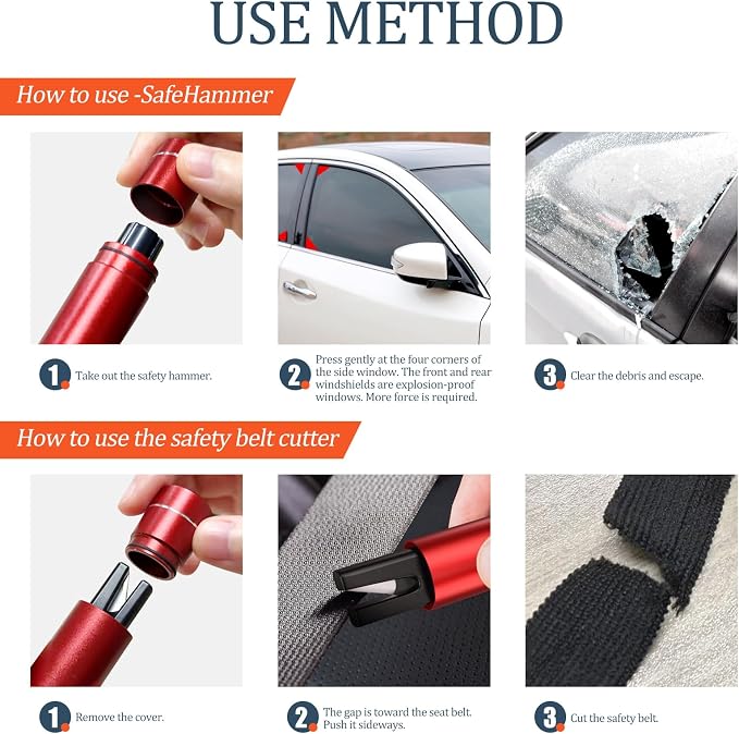 Car Window Breaker and Seatbelt Cutter 2 Pack, 2-in-1 Car Safety Hammer, Multifunctional Auto Glass Breaker, Portable Emergency Rescue Tool for Automotive Accidents