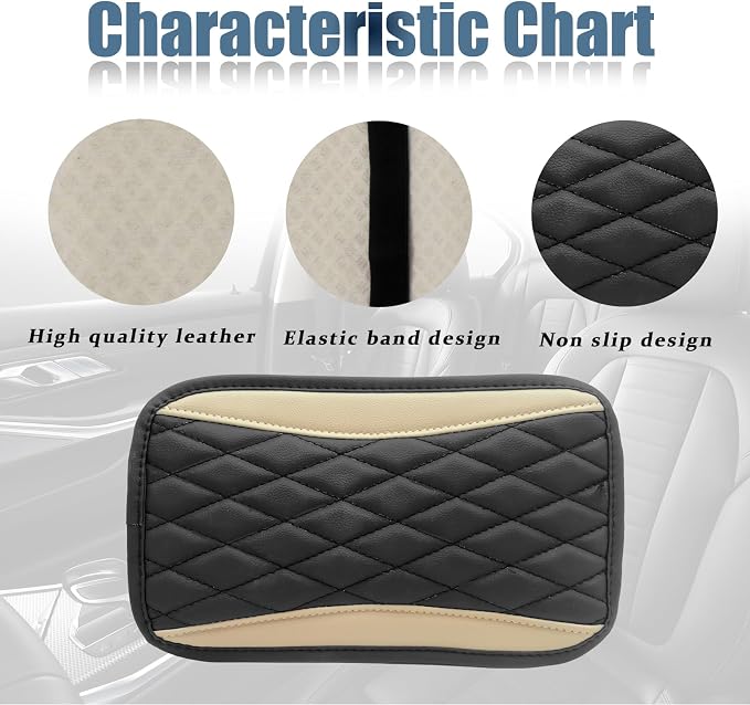 Car Center Console Cover, Universal Leather Waterproof Armrest Seat Box Cover Protector, Comfortable Car Decor Accessories Fit for Most Cars, Vehicles, SUVs-khaki