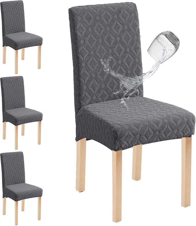 Genina Waterproof Chair Covers for Dining Room Set of 4, Removable Washable Chair Slipcover Protectors, Large Dark Gray